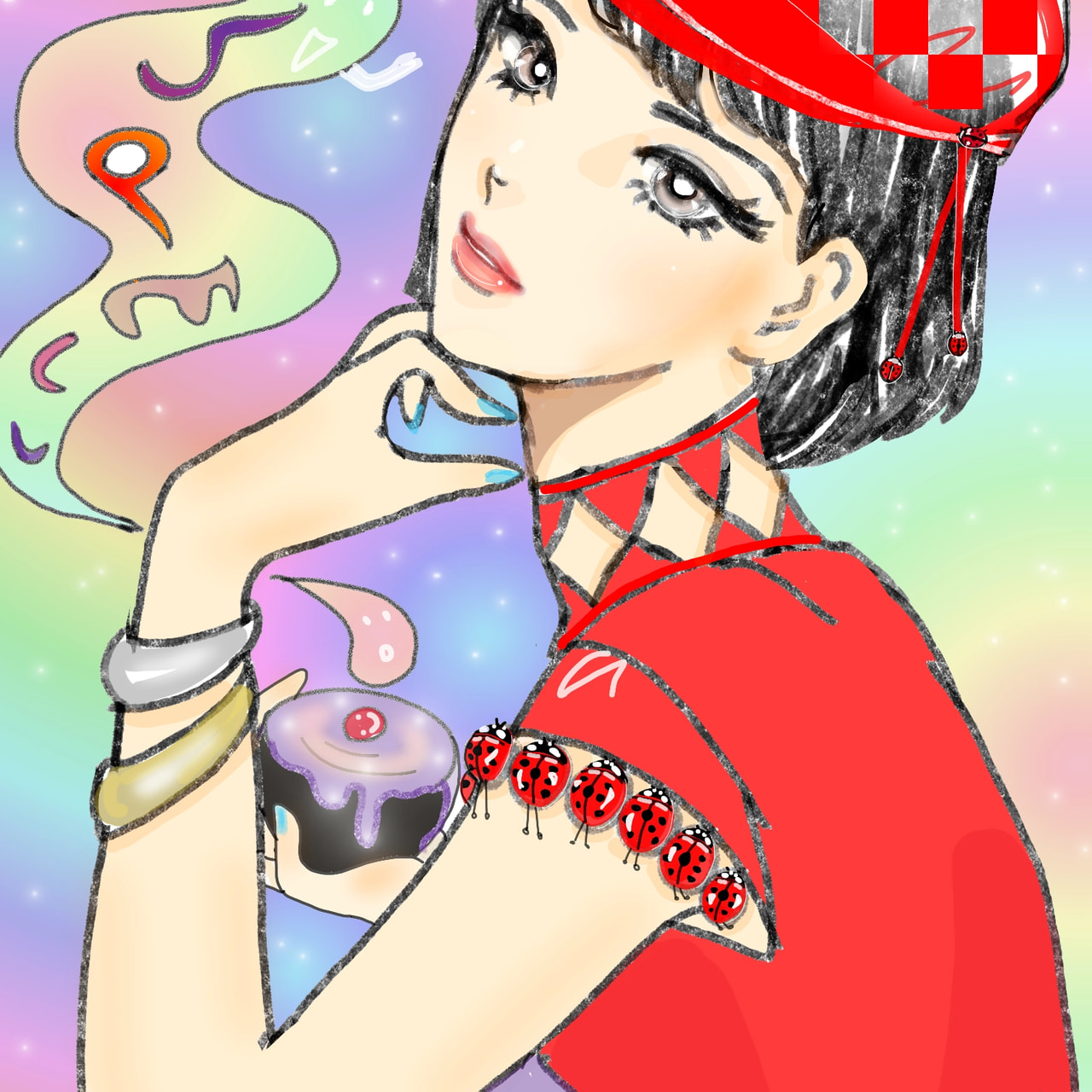 ‪@kiyoko‬ さんの #てんとう虫擬人化 に参加です💦ﾎﾟｰｼﾞﾝｸﾞ似たようなのばっかり🙍#inktober #inktober2018 #spell #黒髪女子 #太線チャレンジ