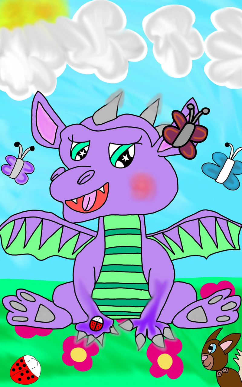 An updated version of my cute baby #dragon for #smaugust on this week's #fridayswithsketch. #butterfly #garden #Sun #clouds #flower #dragons #Rockruff #ladybird [Edit 4/8/18- Ahhhhh I got featured!! Thanks so much. It's a dream come true!]