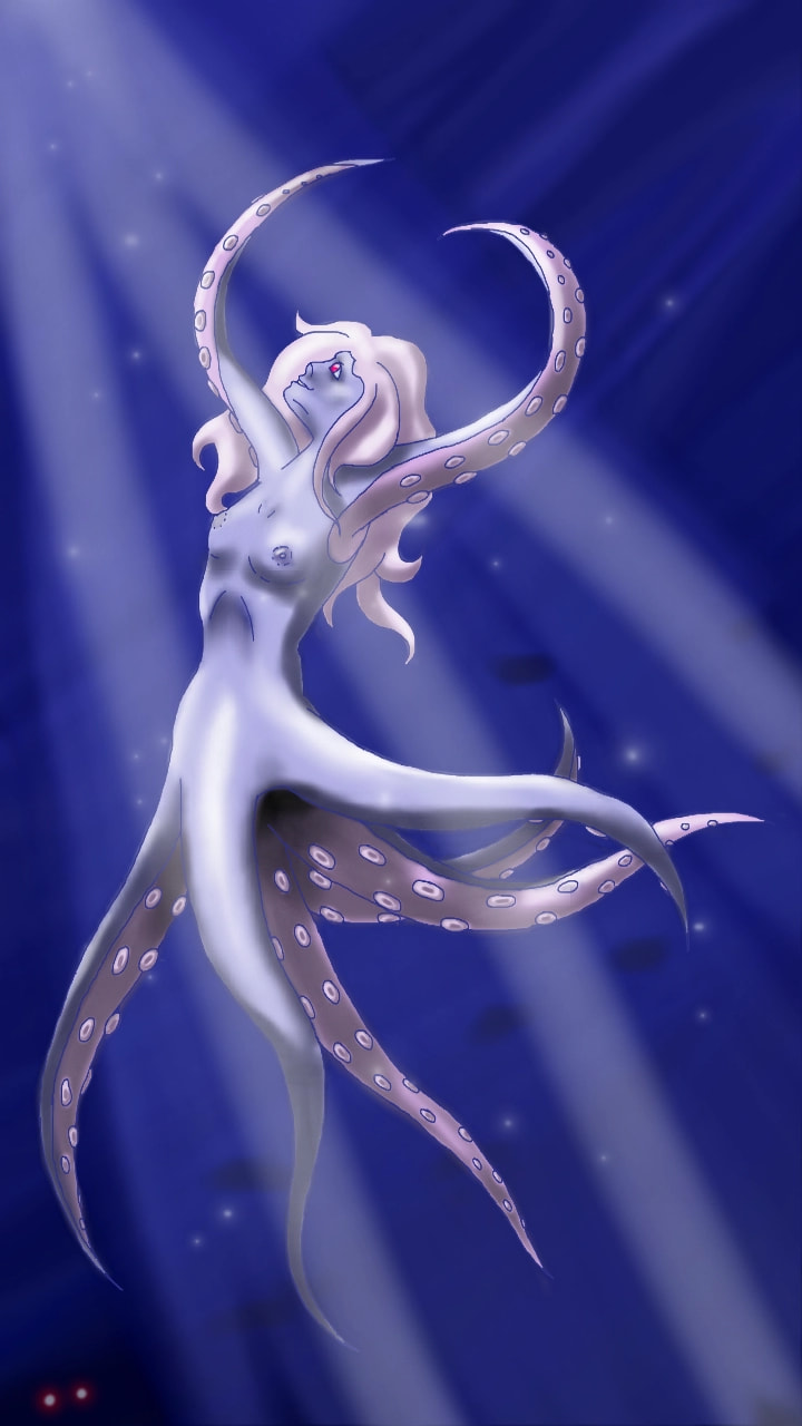 Yup. I'm late again. #Inktober2017 #inktober #october4th #underwater #octopus #woman #monster #tentacles #light #dark #sea #water #ocean